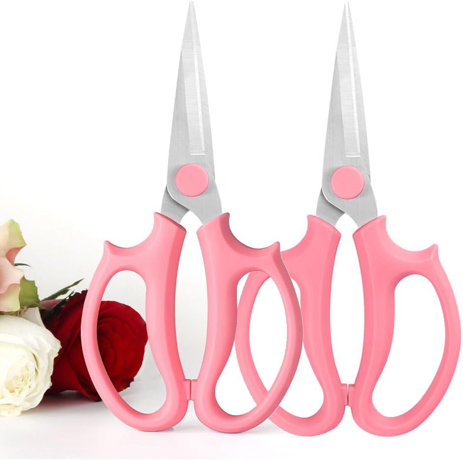 Flower Scissors, Premium Thickened Stainless Steel Floral Shears, Strong Pruner for Flowers, Branches and Leaves (Grey Green Slender)