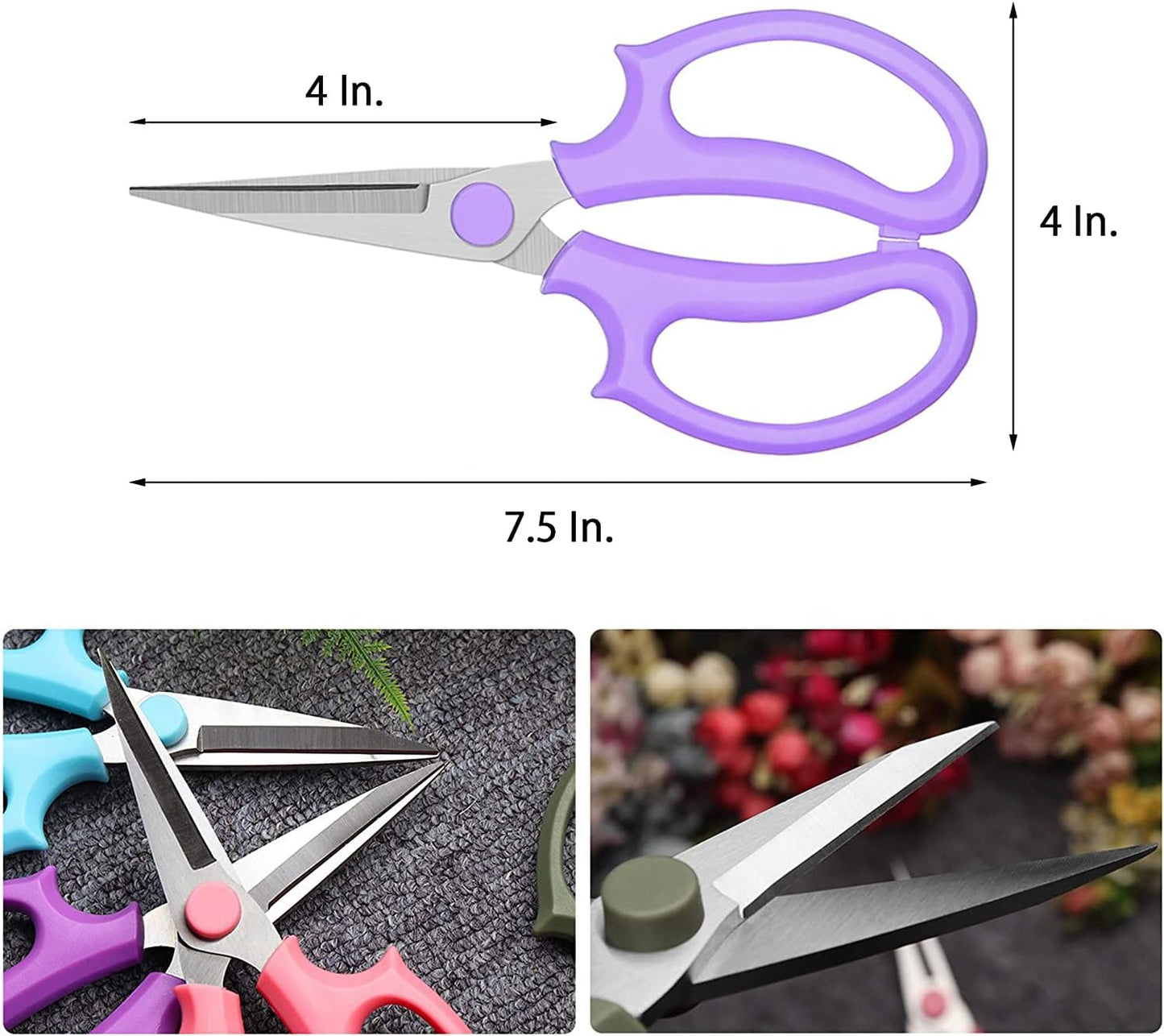 Flower Scissors, Premium Thickened Stainless Steel Floral Shears, Strong Pruner for Flowers, Branches and Leaves (Grey Green Slender)