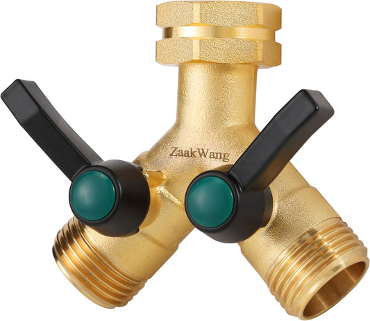 Garden Hose Splitter High Flow, Y - Way Distributor, Heavy Duty Solid Brass 3/4" GHT Water Inlet, Garden Faucet Splitter, Full Flow Hose Splitter with 2 More Colors Comfortable Extension Handles