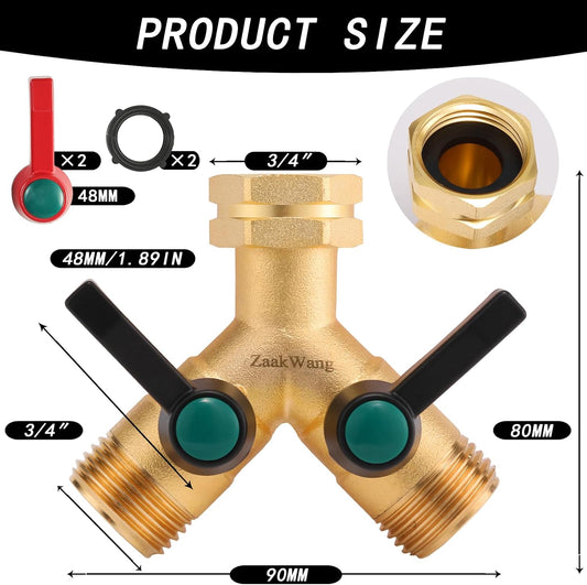 Garden Hose Splitter High Flow, Y - Way Distributor, Heavy Duty Solid Brass 3/4" GHT Water Inlet, Garden Faucet Splitter, Full Flow Hose Splitter with 2 More Colors Comfortable Extension Handles