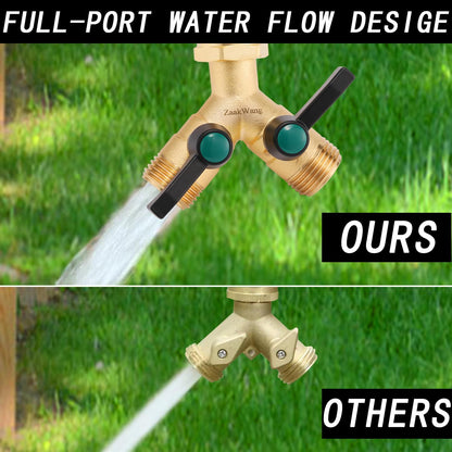Garden Hose Splitter High Flow, Y - Way Distributor, Heavy Duty Solid Brass 3/4" GHT Water Inlet, Garden Faucet Splitter, Full Flow Hose Splitter with 2 More Colors Comfortable Extension Handles