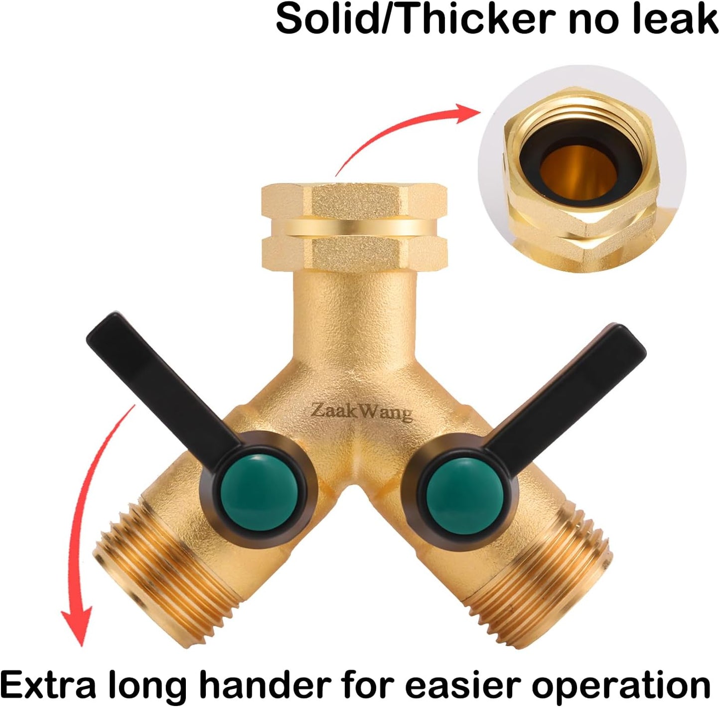 Garden Hose Splitter High Flow, Y - Way Distributor, Heavy Duty Solid Brass 3/4" GHT Water Inlet, Garden Faucet Splitter, Full Flow Hose Splitter with 2 More Colors Comfortable Extension Handles