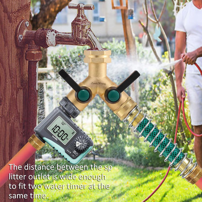 Garden Hose Splitter High Flow, Y - Way Distributor, Heavy Duty Solid Brass 3/4" GHT Water Inlet, Garden Faucet Splitter, Full Flow Hose Splitter with 2 More Colors Comfortable Extension Handles
