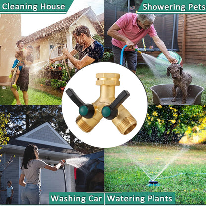 Garden Hose Splitter High Flow, Y - Way Distributor, Heavy Duty Solid Brass 3/4" GHT Water Inlet, Garden Faucet Splitter, Full Flow Hose Splitter with 2 More Colors Comfortable Extension Handles