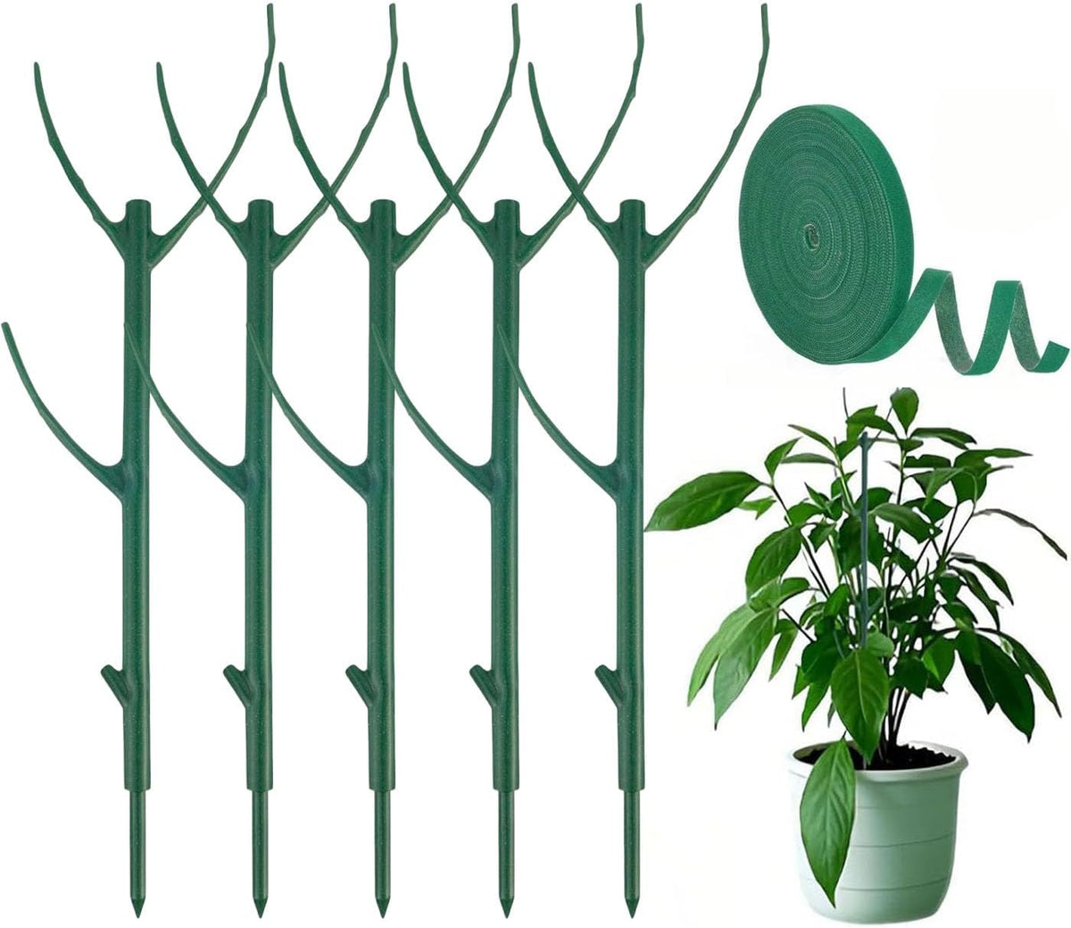 10 PCS Stackable Twig, Stackable Plant Support Stakes, Monstera Plastic Support Structures for Indoor & Outdoor Plants, Potted Plants, Flower Other Climbing Plants(Green, 10 Pack, 11."L)