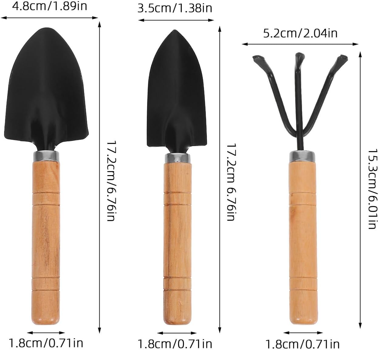 3pcs Mini Gardening Tool Set with Heavy-Duty Soil Loosening Rake, Transplant Shovel, and Hand Trowel, Non-Slip Handles for Indoor and Balcony Vegetable Planting
