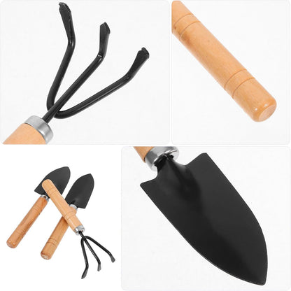 3pcs Mini Gardening Tool Set with Heavy-Duty Soil Loosening Rake, Transplant Shovel, and Hand Trowel, Non-Slip Handles for Indoor and Balcony Vegetable Planting