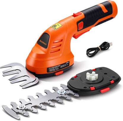 Electric Hedge Trimmer Cordless, 2-in-1 Lightweight Handheld Grass Trimmer Hedge Shears/Cutter, 8V Battery Powered Rechargeable Garden Tool for Yard, Lawn