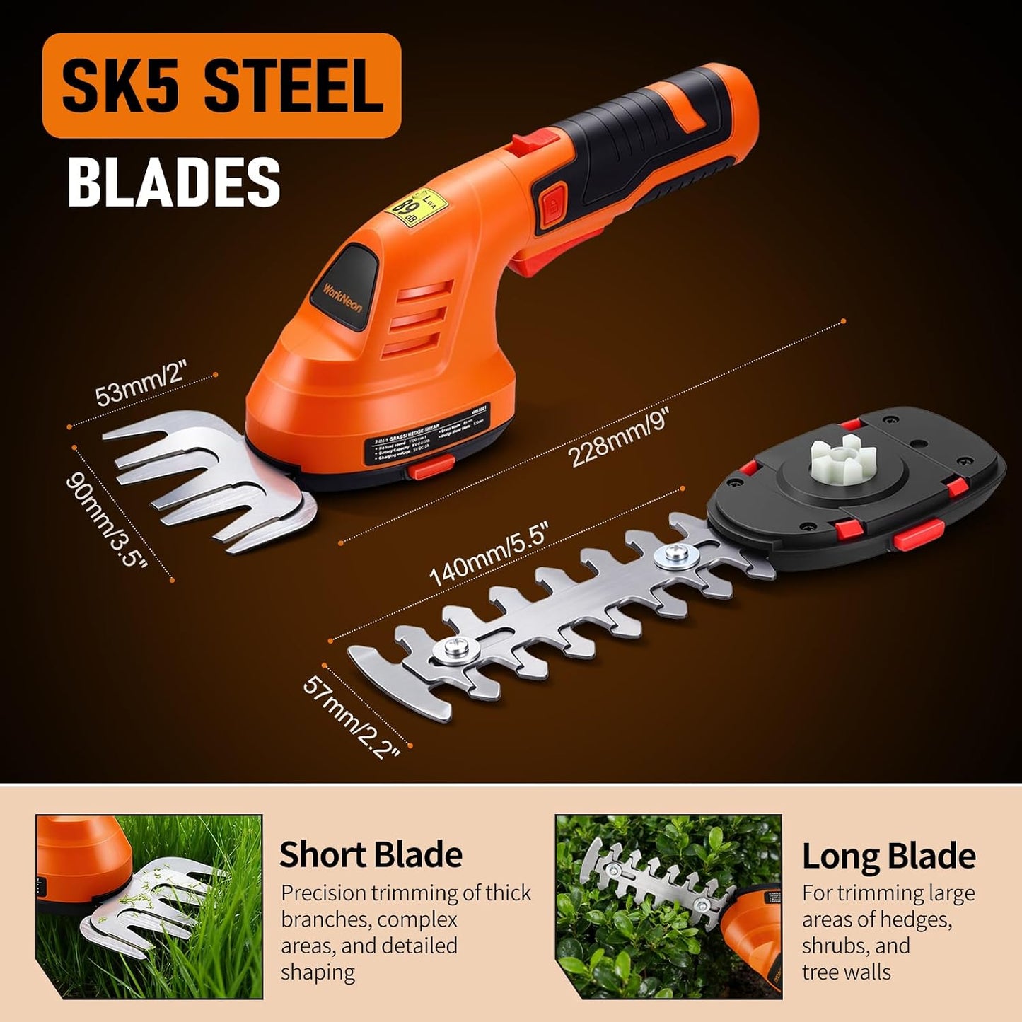 Electric Hedge Trimmer Cordless, 2-in-1 Lightweight Handheld Grass Trimmer Hedge Shears/Cutter, 8V Battery Powered Rechargeable Garden Tool for Yard, Lawn