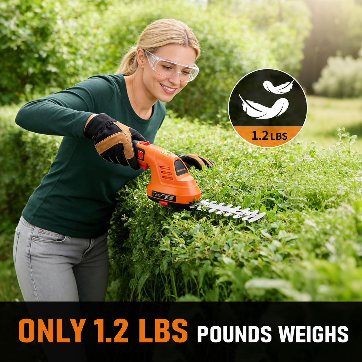 Electric Hedge Trimmer Cordless, 2-in-1 Lightweight Handheld Grass Trimmer Hedge Shears/Cutter, 8V Battery Powered Rechargeable Garden Tool for Yard, Lawn