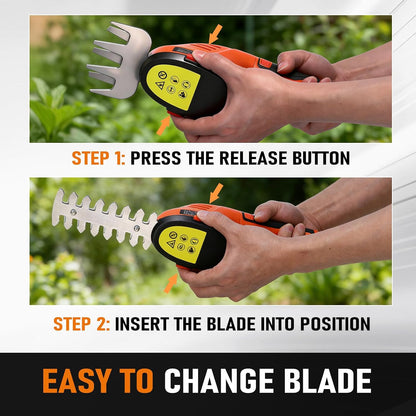 Electric Hedge Trimmer Cordless, 2-in-1 Lightweight Handheld Grass Trimmer Hedge Shears/Cutter, 8V Battery Powered Rechargeable Garden Tool for Yard, Lawn