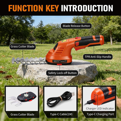 Electric Hedge Trimmer Cordless, 2-in-1 Lightweight Handheld Grass Trimmer Hedge Shears/Cutter, 8V Battery Powered Rechargeable Garden Tool for Yard, Lawn