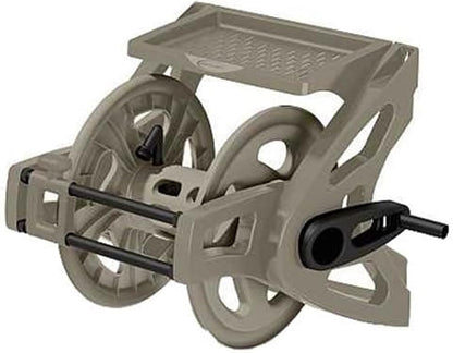 Slide Trak Garden Hose Reel, Wall-Mount Holder with Storage Tray, Dark Taupe - Outdoor Mounted Organizer for 175 Ft of 5/8" Standard Vinyl Water Hoses in Lawn and Yard