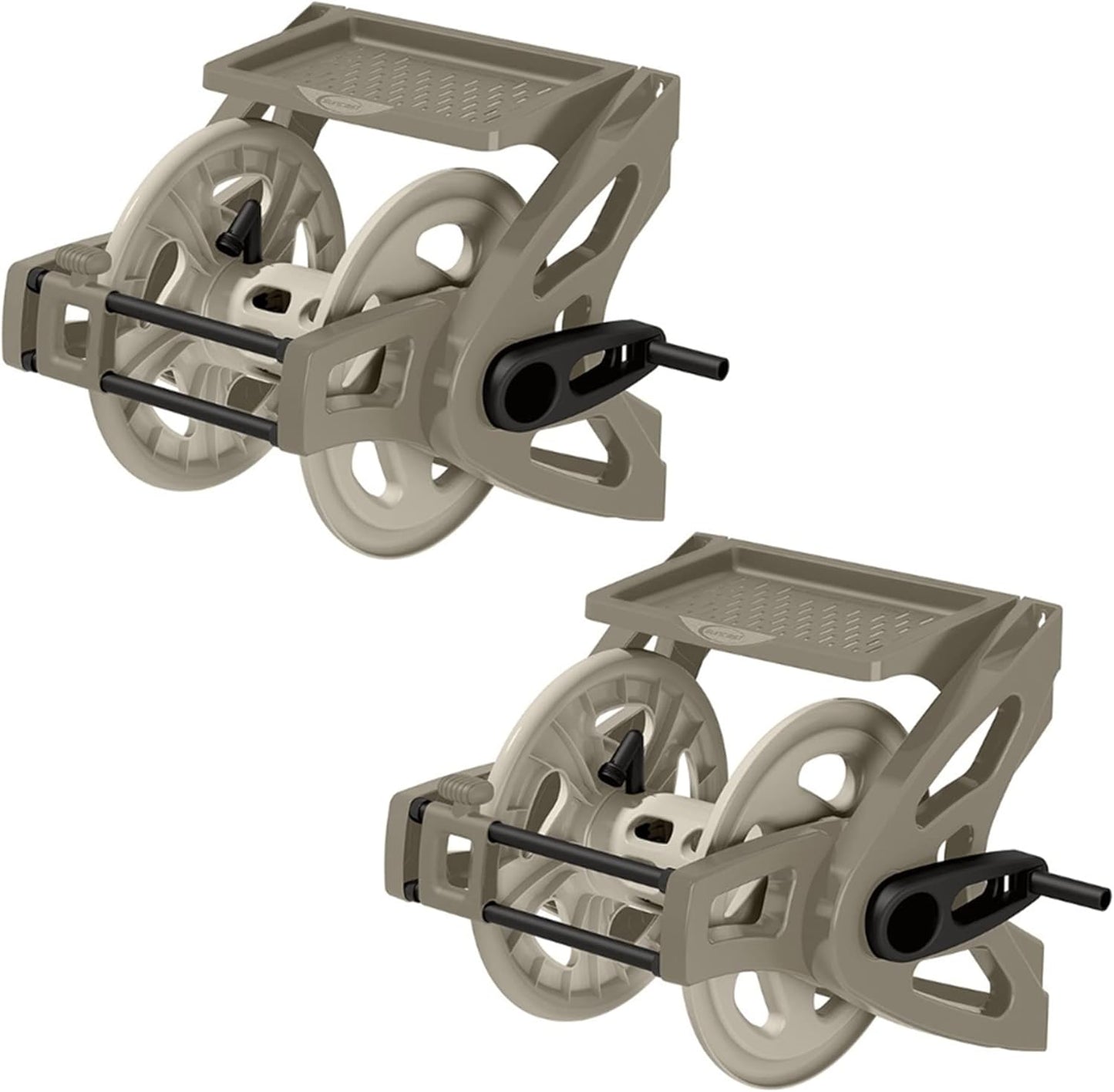 Slide Trak Garden Hose Reel, Wall-Mount Holder with Storage Tray, Dark Taupe - Outdoor Mounted Organizer for 175 Ft of 5/8" Standard Vinyl Water Hoses in Lawn and Yard