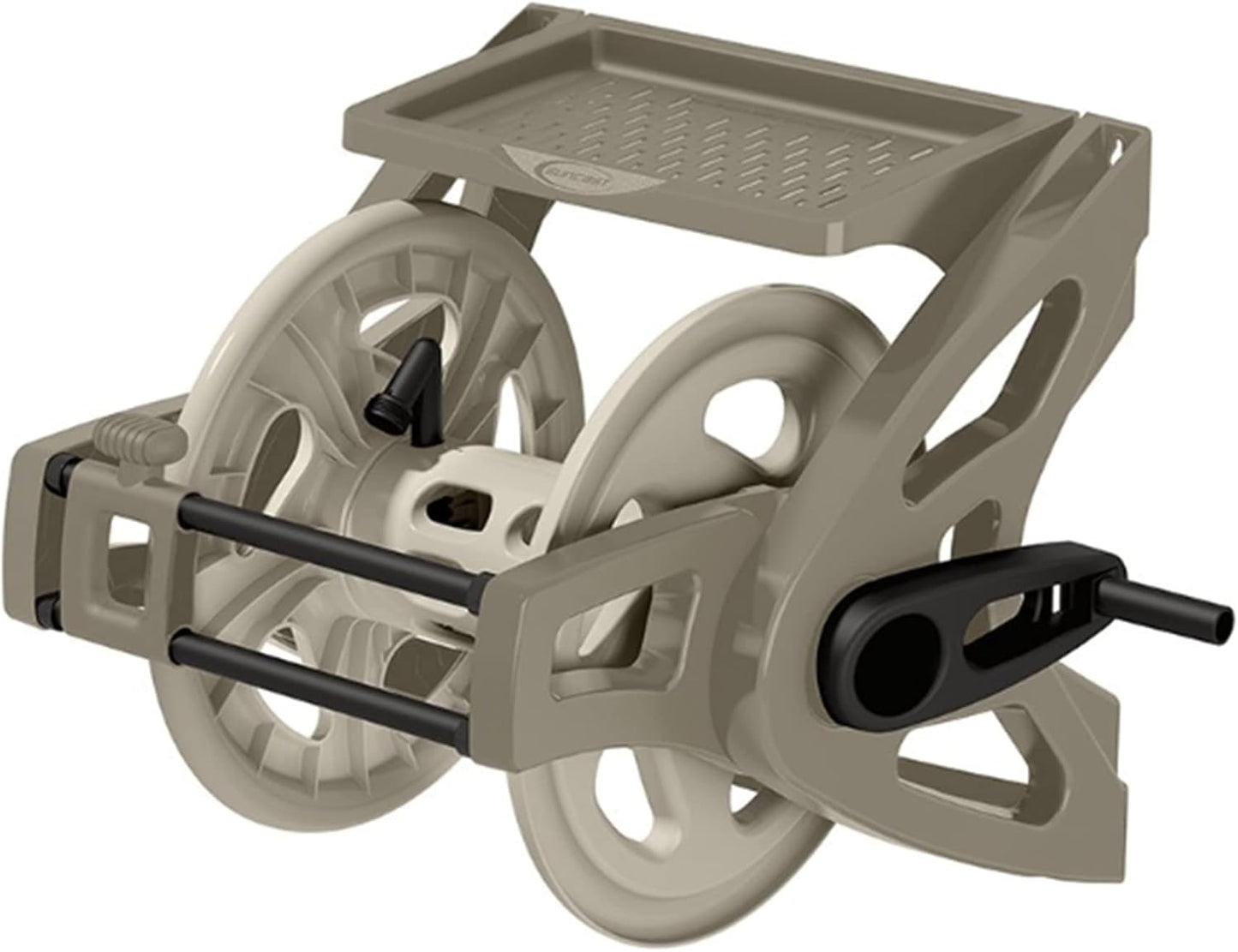Slide Trak Garden Hose Reel, Wall-Mount Holder with Storage Tray, Dark Taupe - Outdoor Mounted Organizer for 175 Ft of 5/8" Standard Vinyl Water Hoses in Lawn and Yard