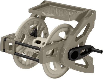 Slide Trak Garden Hose Reel, Wall-Mount Holder with Storage Tray, Dark Taupe - Outdoor Mounted Organizer for 175 Ft of 5/8" Standard Vinyl Water Hoses in Lawn and Yard