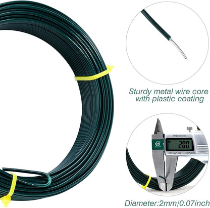 Green Garden Wire 2mm- 100 Feet Garden Plant Ties Plant Wire for Climbing Plants Plants Twist Ties for Tomatoes Support Vines Vegetables Flowers Indoor & Outdoor Gardening Training
