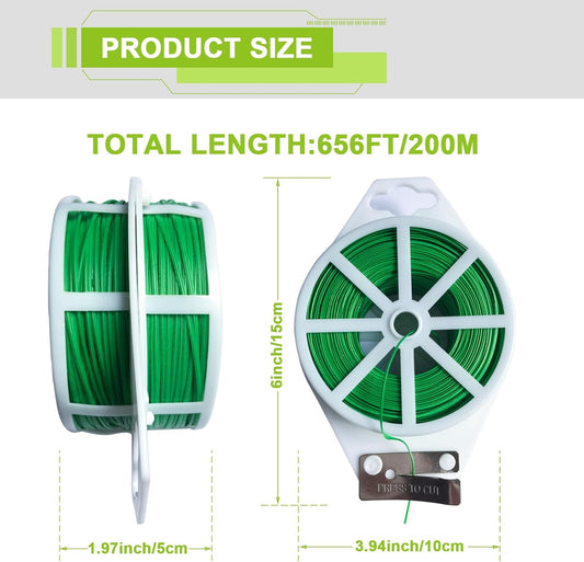 Twist Ties 656ft/200m with Cutter, Reusable Plastic Coated Garden Wire