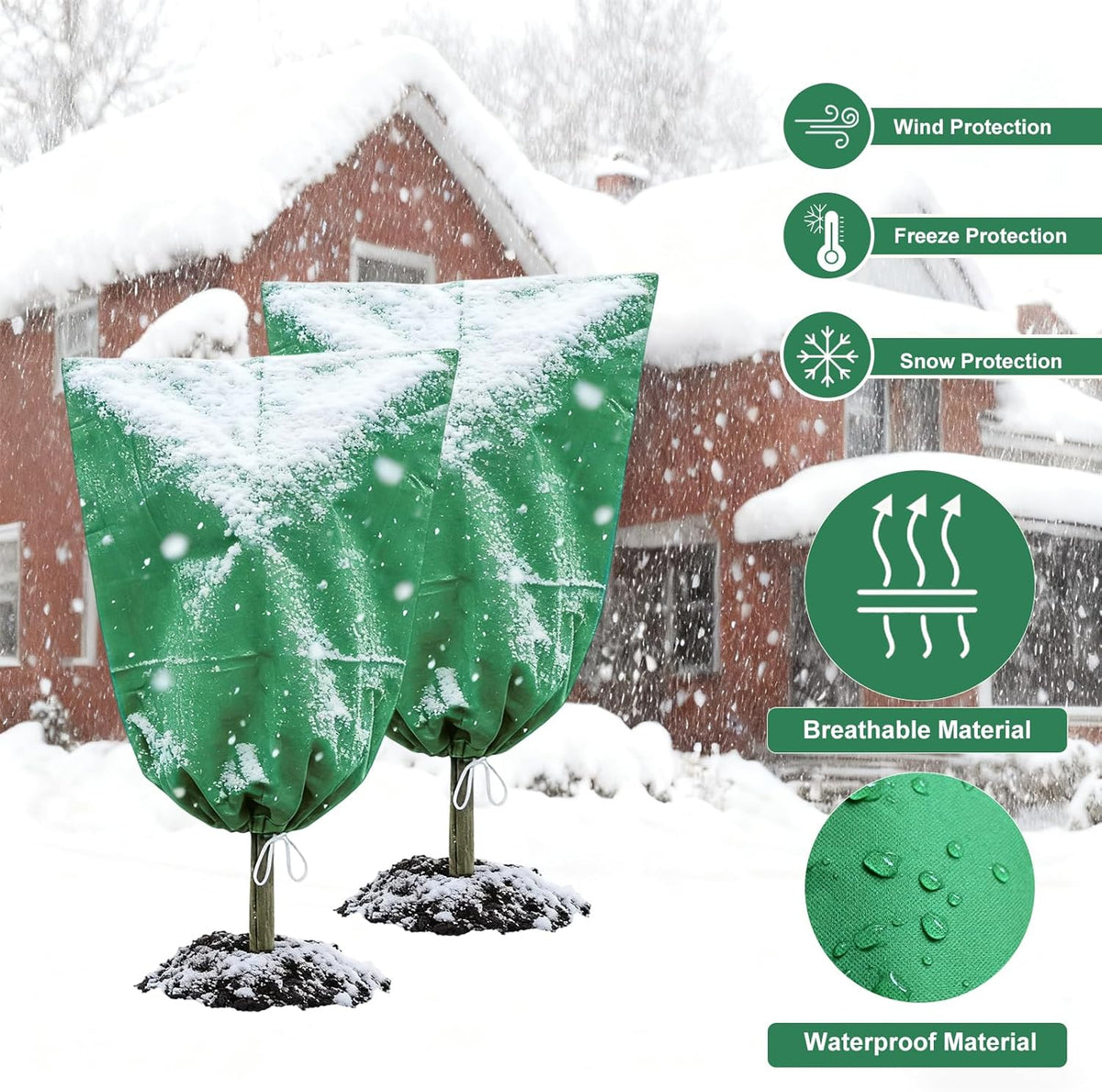 4 Pack Frost Blankets for Outdoor Plant Covers Freeze Protection Frost Covers（31.5" x 47.3"） with Zipper Drawstring Outdoor Winter Frost Cold Weather Shrubs Trees Jacket Covers(Green)