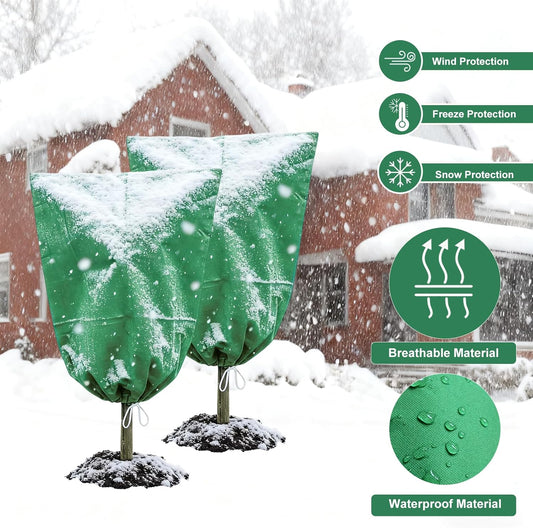 4 Pack Frost Blankets for Outdoor Plant Covers Freeze Protection Frost Covers（31.5" x 47.3"） with Zipper Drawstring Outdoor Winter Frost Cold Weather Shrubs Trees Jacket Covers(Green)