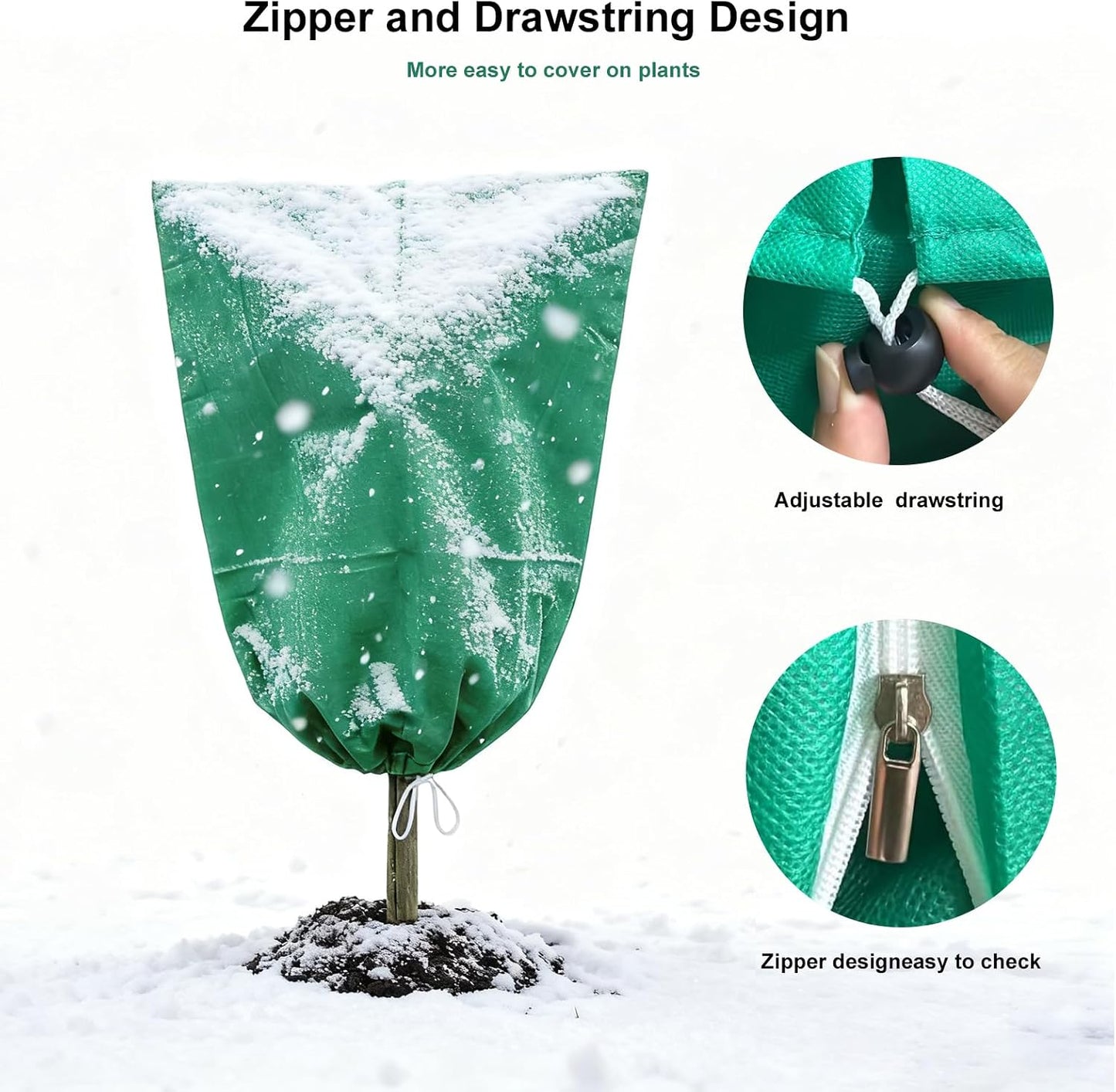4 Pack Frost Blankets for Outdoor Plant Covers Freeze Protection Frost Covers（31.5" x 47.3"） with Zipper Drawstring Outdoor Winter Frost Cold Weather Shrubs Trees Jacket Covers(Green)