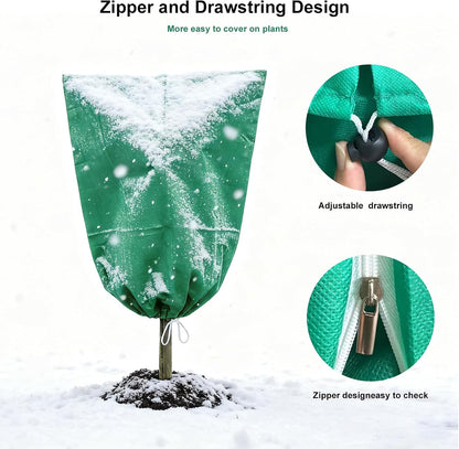 4 Pack Frost Blankets for Outdoor Plant Covers Freeze Protection Frost Covers（31.5" x 47.3"） with Zipper Drawstring Outdoor Winter Frost Cold Weather Shrubs Trees Jacket Covers(Green)