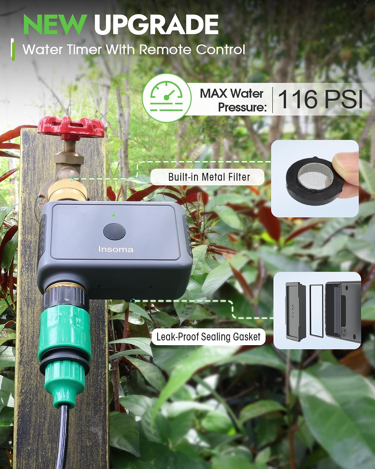 Water Timer 2 Zone, Programmable Irrigation Sprinkler Timer for Garden Hose, Outdoor Hose Faucet Timers with Rain Delay/Manual/Auto Modes, IPX5 Waterproof for Drip System & Lawn