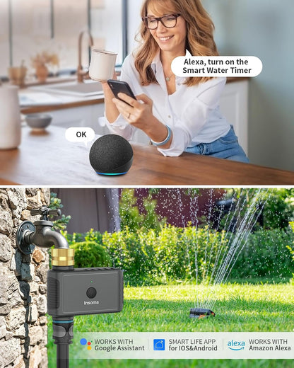 Water Timer 2 Zone, Programmable Irrigation Sprinkler Timer for Garden Hose, Outdoor Hose Faucet Timers with Rain Delay/Manual/Auto Modes, IPX5 Waterproof for Drip System & Lawn