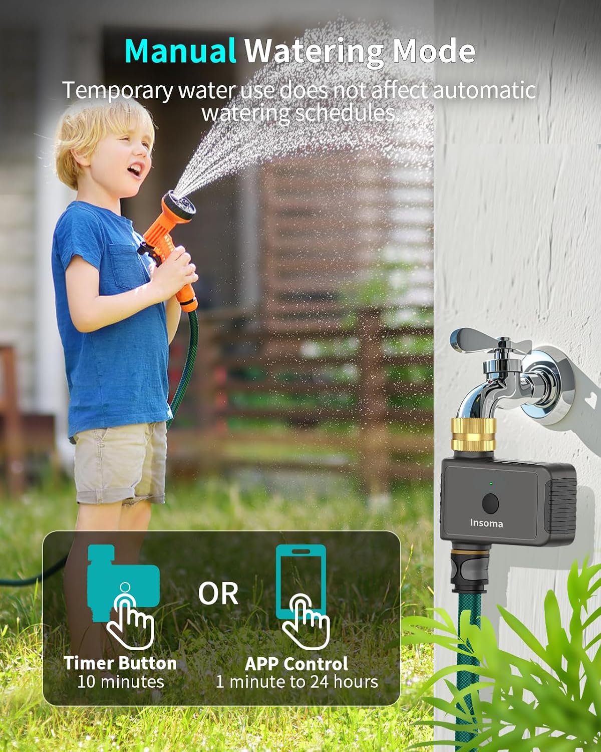 Water Timer 2 Zone, Programmable Irrigation Sprinkler Timer for Garden Hose, Outdoor Hose Faucet Timers with Rain Delay/Manual/Auto Modes, IPX5 Waterproof for Drip System & Lawn