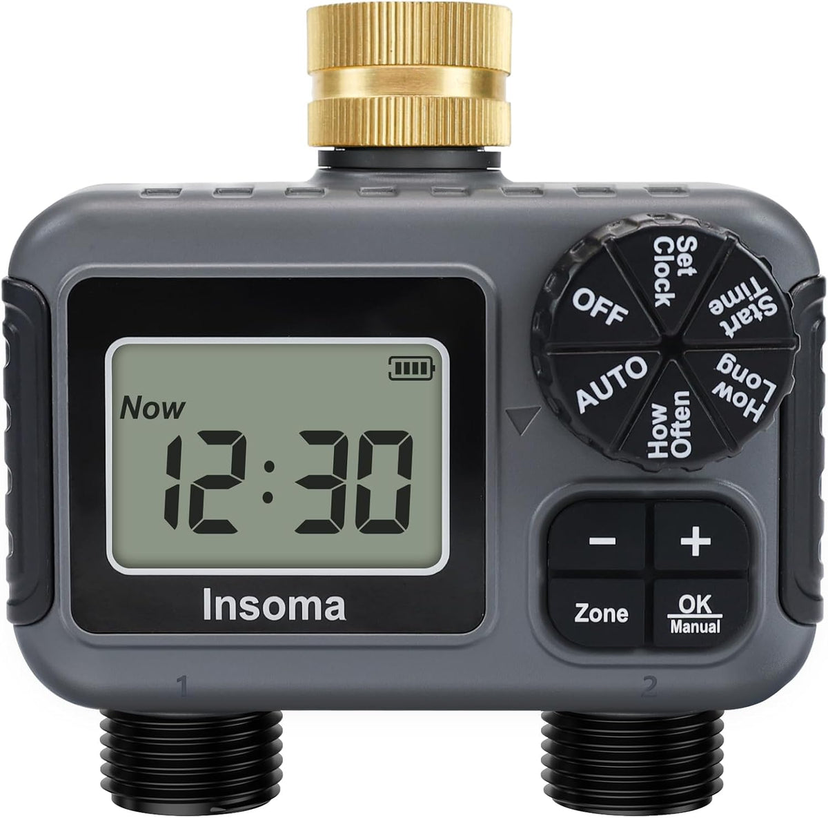 Water Timer 2 Zone, Programmable Irrigation Sprinkler Timer for Garden Hose, Outdoor Hose Faucet Timers with Rain Delay/Manual/Auto Modes, IPX5 Waterproof for Drip System & Lawn