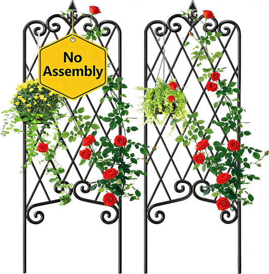 Amagabeli Garden Trellis for Climbing Plants 47” x 16” Rustproof Black Iron Plant Trellis Potted Vines Vegetables Flowers Patio Metal Wire Lattices Grid Panels for Ivy Cucumbers Clematis 2 Pack GT03