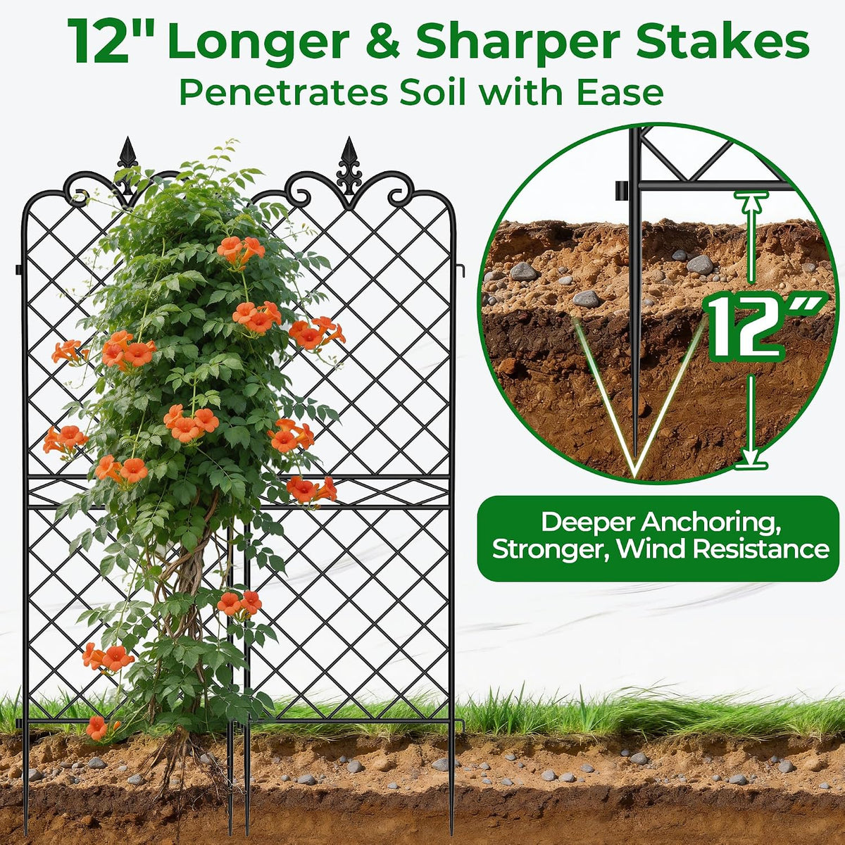 Amagabeli Garden Trellis for Climbing Plants 47” x 16” Rustproof Black Iron Plant Trellis Potted Vines Vegetables Flowers Patio Metal Wire Lattices Grid Panels for Ivy Cucumbers Clematis 2 Pack GT03