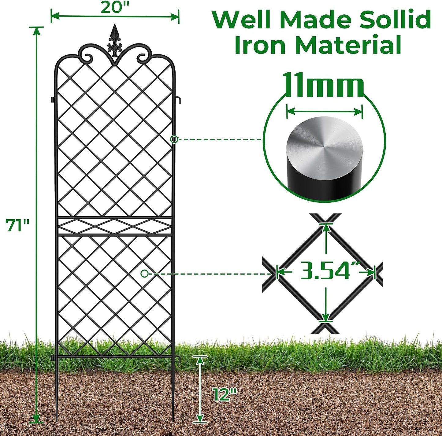 Amagabeli Garden Trellis for Climbing Plants 47” x 16” Rustproof Black Iron Plant Trellis Potted Vines Vegetables Flowers Patio Metal Wire Lattices Grid Panels for Ivy Cucumbers Clematis 2 Pack GT03
