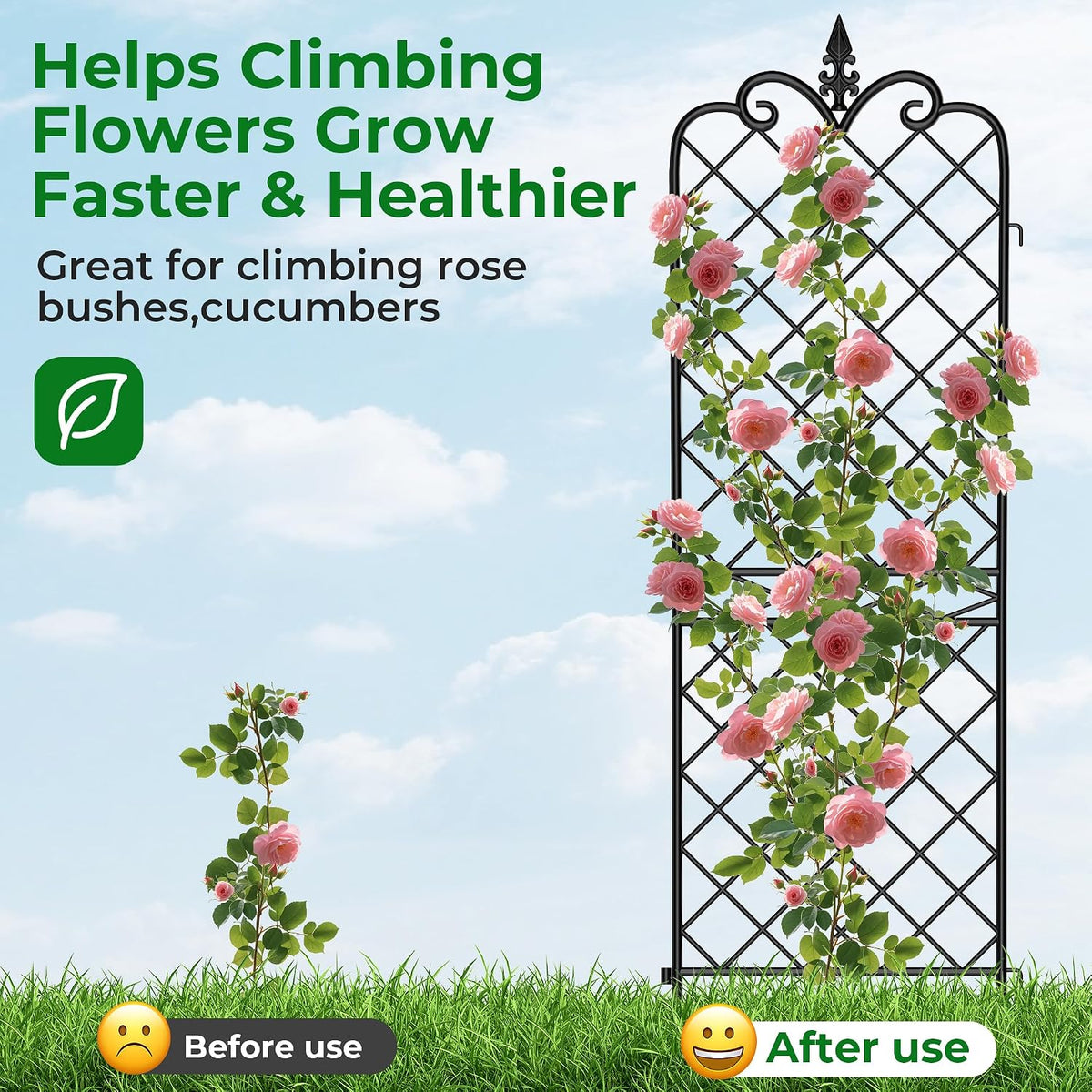 Amagabeli Garden Trellis for Climbing Plants 47” x 16” Rustproof Black Iron Plant Trellis Potted Vines Vegetables Flowers Patio Metal Wire Lattices Grid Panels for Ivy Cucumbers Clematis 2 Pack GT03