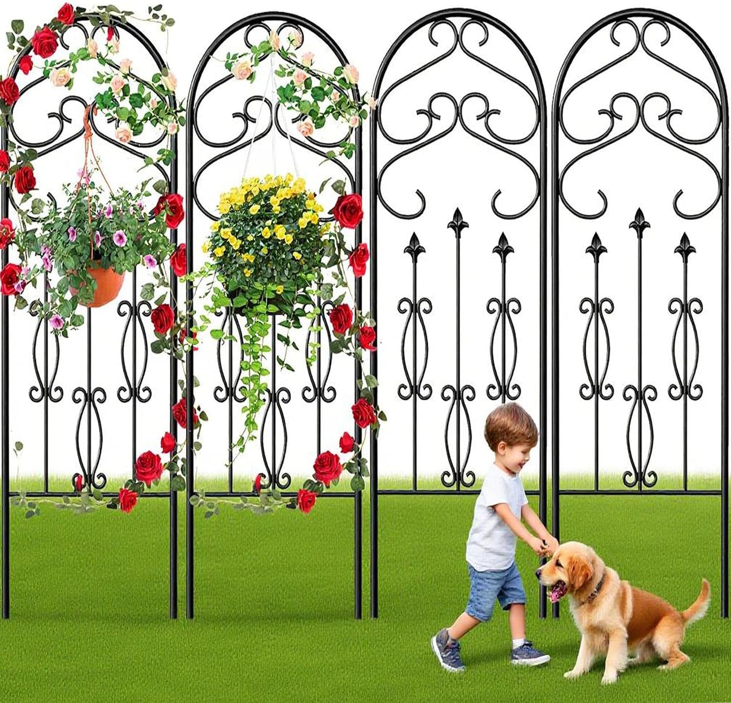 Amagabeli Garden Trellis for Climbing Plants 47” x 16” Rustproof Black Iron Plant Trellis Potted Vines Vegetables Flowers Patio Metal Wire Lattices Grid Panels for Ivy Cucumbers Clematis 2 Pack GT03