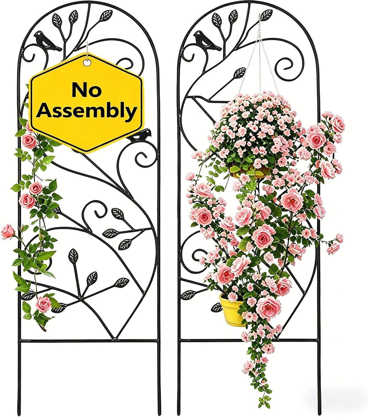 Amagabeli Garden Trellis for Climbing Plants 47” x 16” Rustproof Black Iron Plant Trellis Potted Vines Vegetables Flowers Patio Metal Wire Lattices Grid Panels for Ivy Cucumbers Clematis 2 Pack GT03