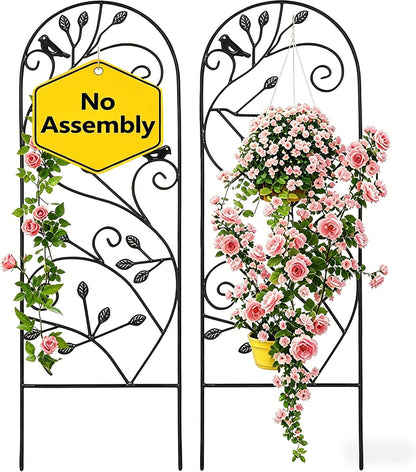 Amagabeli Garden Trellis for Climbing Plants 47” x 16” Rustproof Black Iron Plant Trellis Potted Vines Vegetables Flowers Patio Metal Wire Lattices Grid Panels for Ivy Cucumbers Clematis 2 Pack GT03