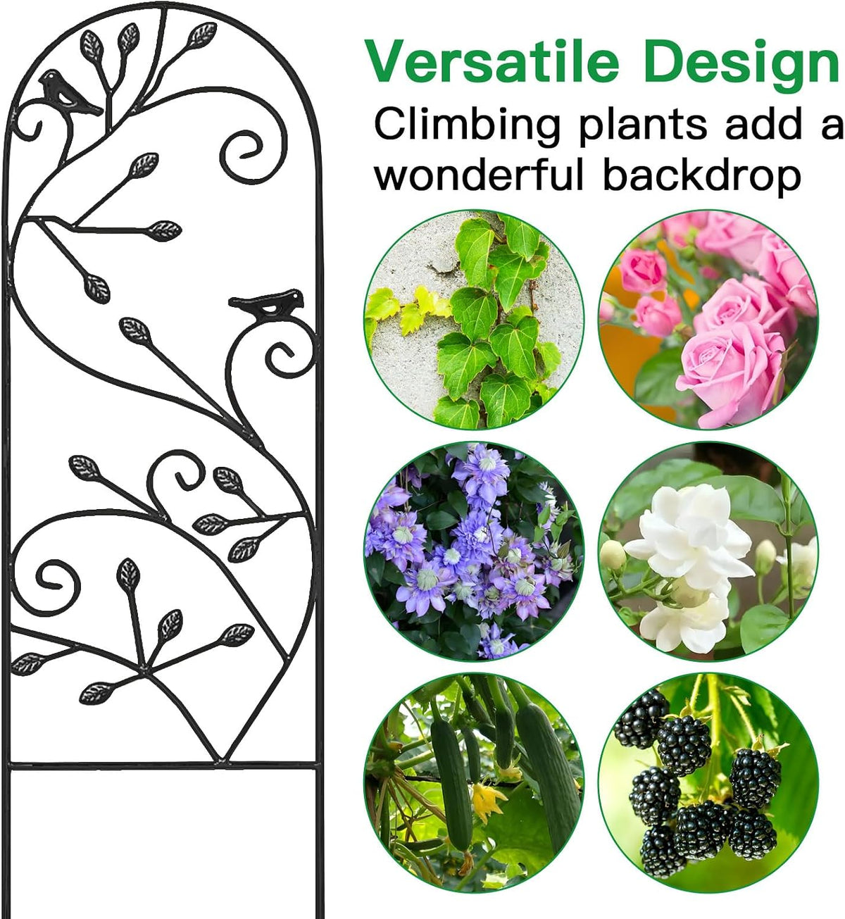Amagabeli Garden Trellis for Climbing Plants 47” x 16” Rustproof Black Iron Plant Trellis Potted Vines Vegetables Flowers Patio Metal Wire Lattices Grid Panels for Ivy Cucumbers Clematis 2 Pack GT03