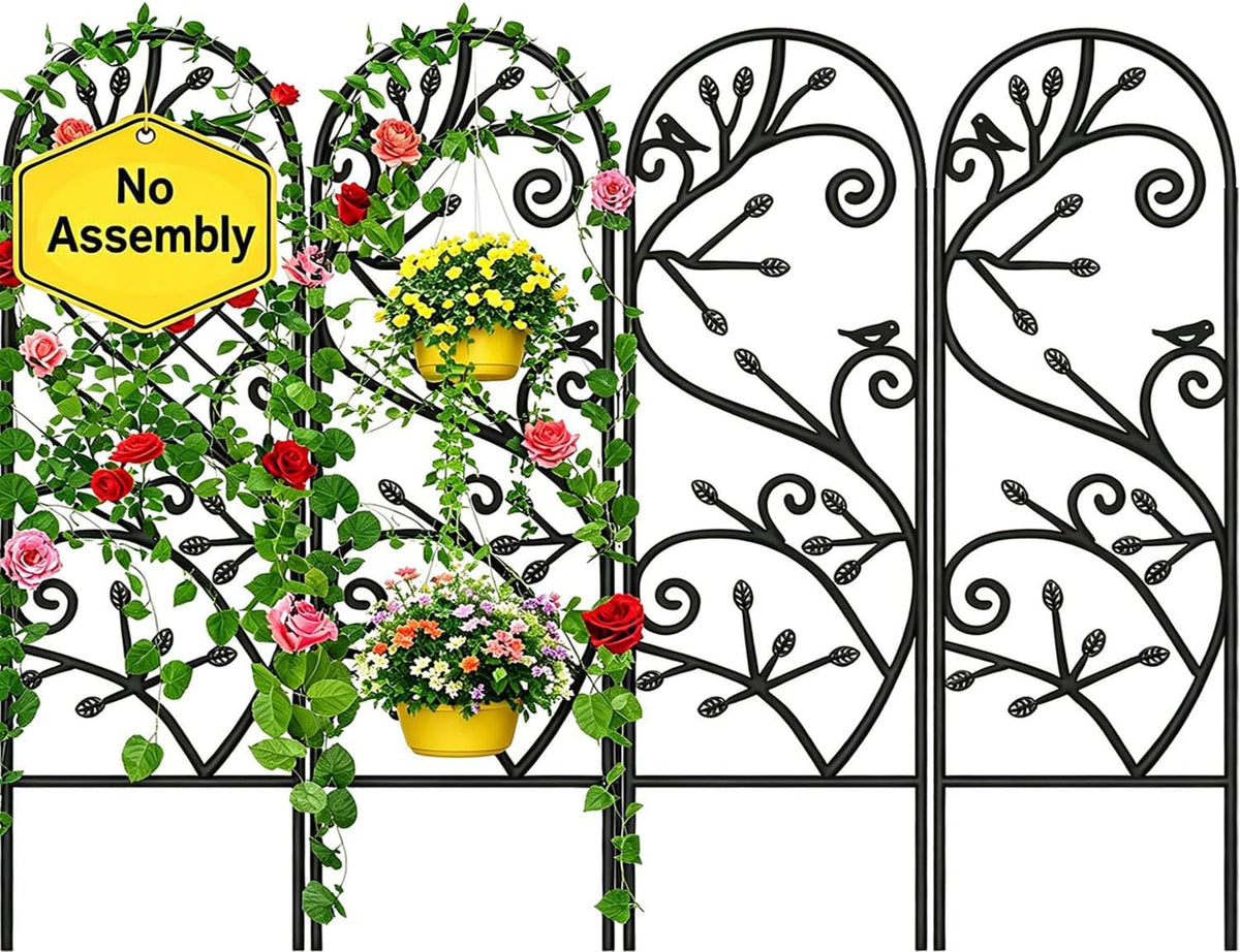 Amagabeli Garden Trellis for Climbing Plants 47” x 16” Rustproof Black Iron Plant Trellis Potted Vines Vegetables Flowers Patio Metal Wire Lattices Grid Panels for Ivy Cucumbers Clematis 2 Pack GT03