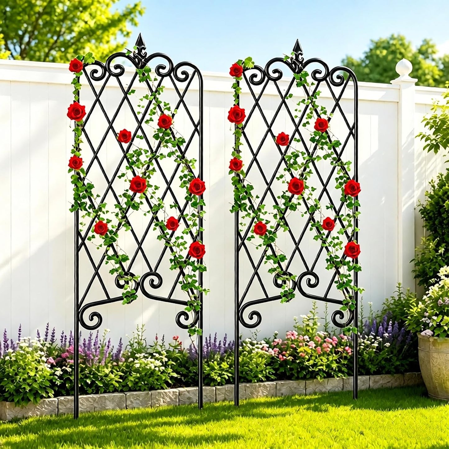 Amagabeli Garden Trellis for Climbing Plants 47” x 16” Rustproof Black Iron Plant Trellis Potted Vines Vegetables Flowers Patio Metal Wire Lattices Grid Panels for Ivy Cucumbers Clematis 2 Pack GT03