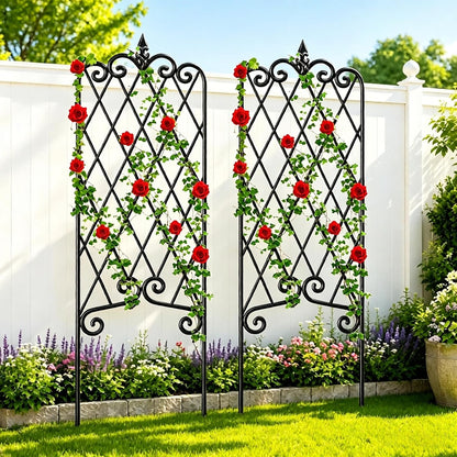 Amagabeli Garden Trellis for Climbing Plants 47” x 16” Rustproof Black Iron Plant Trellis Potted Vines Vegetables Flowers Patio Metal Wire Lattices Grid Panels for Ivy Cucumbers Clematis 2 Pack GT03