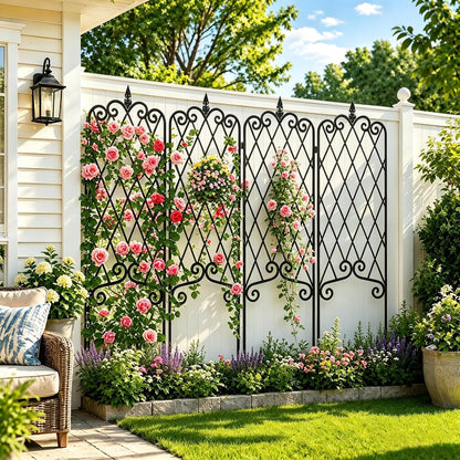 Amagabeli Garden Trellis for Climbing Plants 47” x 16” Rustproof Black Iron Plant Trellis Potted Vines Vegetables Flowers Patio Metal Wire Lattices Grid Panels for Ivy Cucumbers Clematis 2 Pack GT03