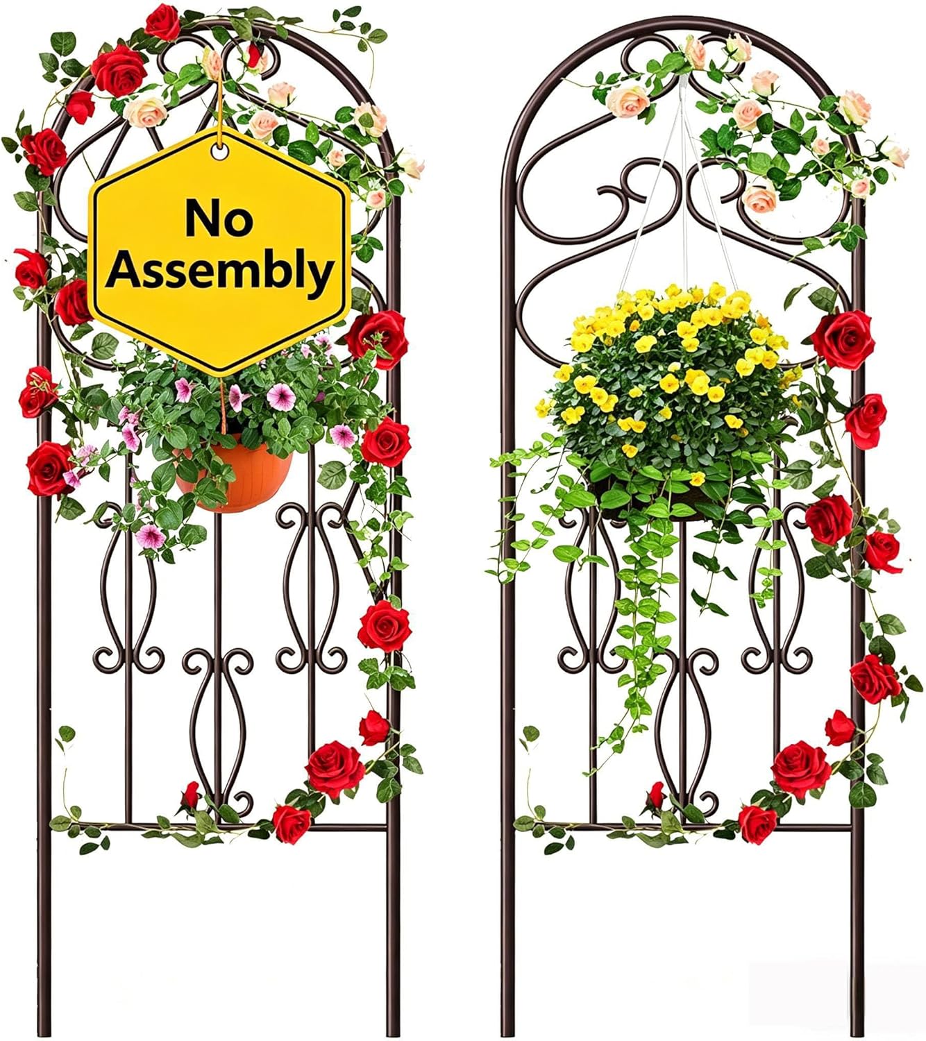 Amagabeli Garden Trellis for Climbing Plants 47” x 16” Rustproof Black Iron Plant Trellis Potted Vines Vegetables Flowers Patio Metal Wire Lattices Grid Panels for Ivy Cucumbers Clematis 2 Pack GT03