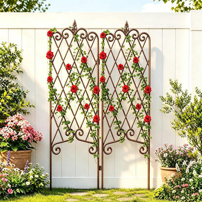 Amagabeli Garden Trellis for Climbing Plants 47” x 16” Rustproof Black Iron Plant Trellis Potted Vines Vegetables Flowers Patio Metal Wire Lattices Grid Panels for Ivy Cucumbers Clematis 2 Pack GT03