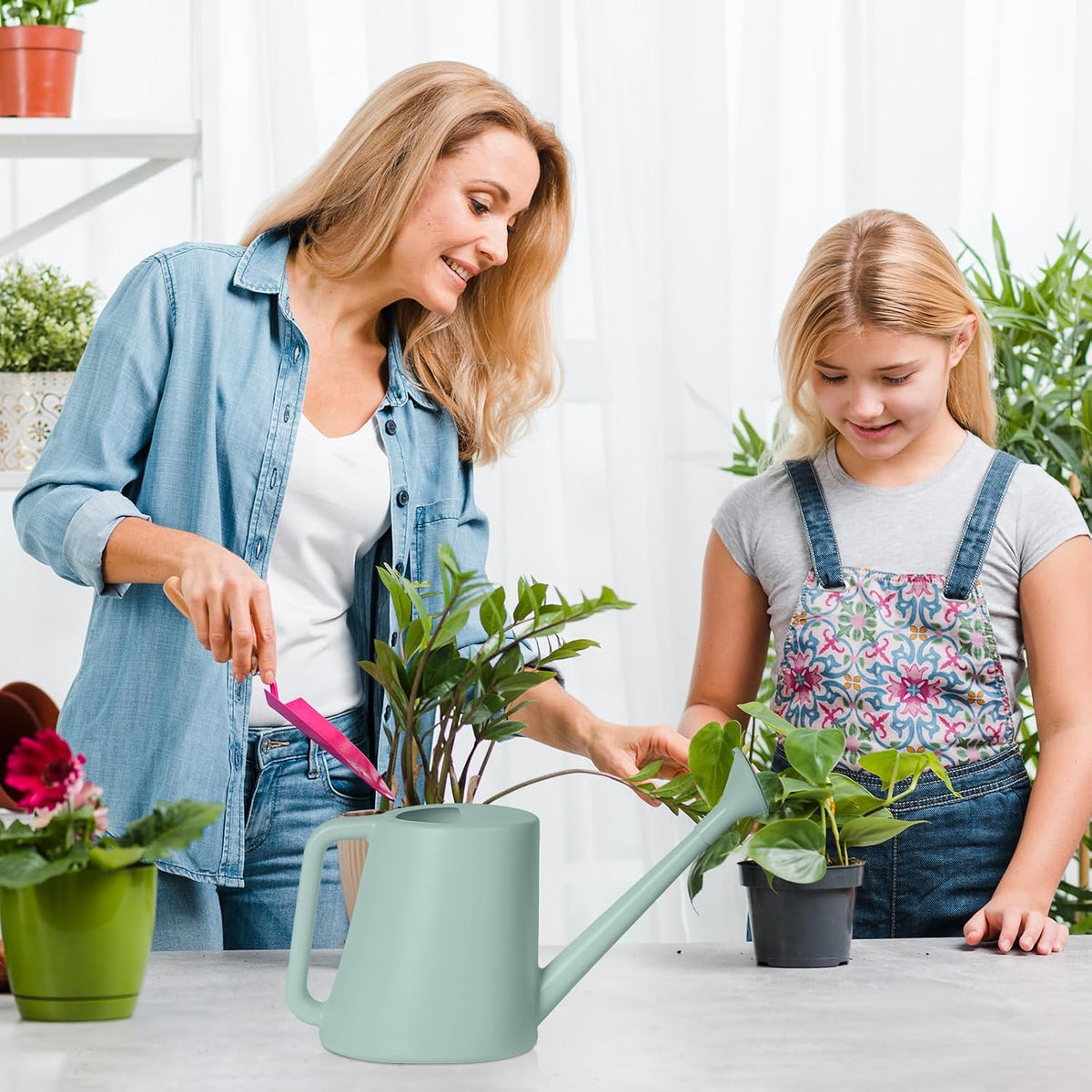 Plant Watering Cans for Indoor and Outdoor Home Garden Plants - with Long Spout - Blackish Green - 1/2 Gallon