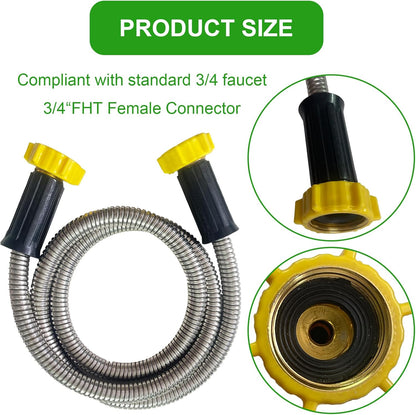 304 Stainless Steel Garden Leader Hose, with Female to Female Connector, Short Water Hose for Outdoor,Max for Cleaning Pet Car Wall,12FT