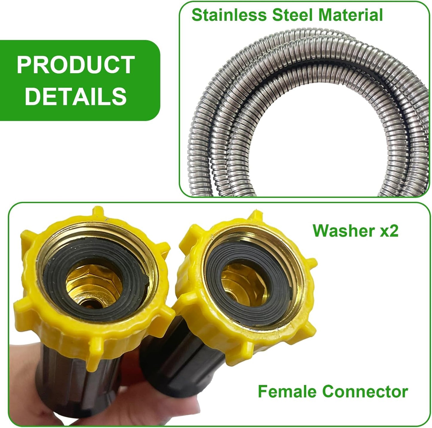 304 Stainless Steel Garden Leader Hose, with Female to Female Connector, Short Water Hose for Outdoor,Max for Cleaning Pet Car Wall,12FT
