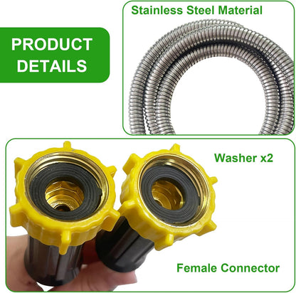 304 Stainless Steel Garden Leader Hose, with Female to Female Connector, Short Water Hose for Outdoor,Max for Cleaning Pet Car Wall,12FT