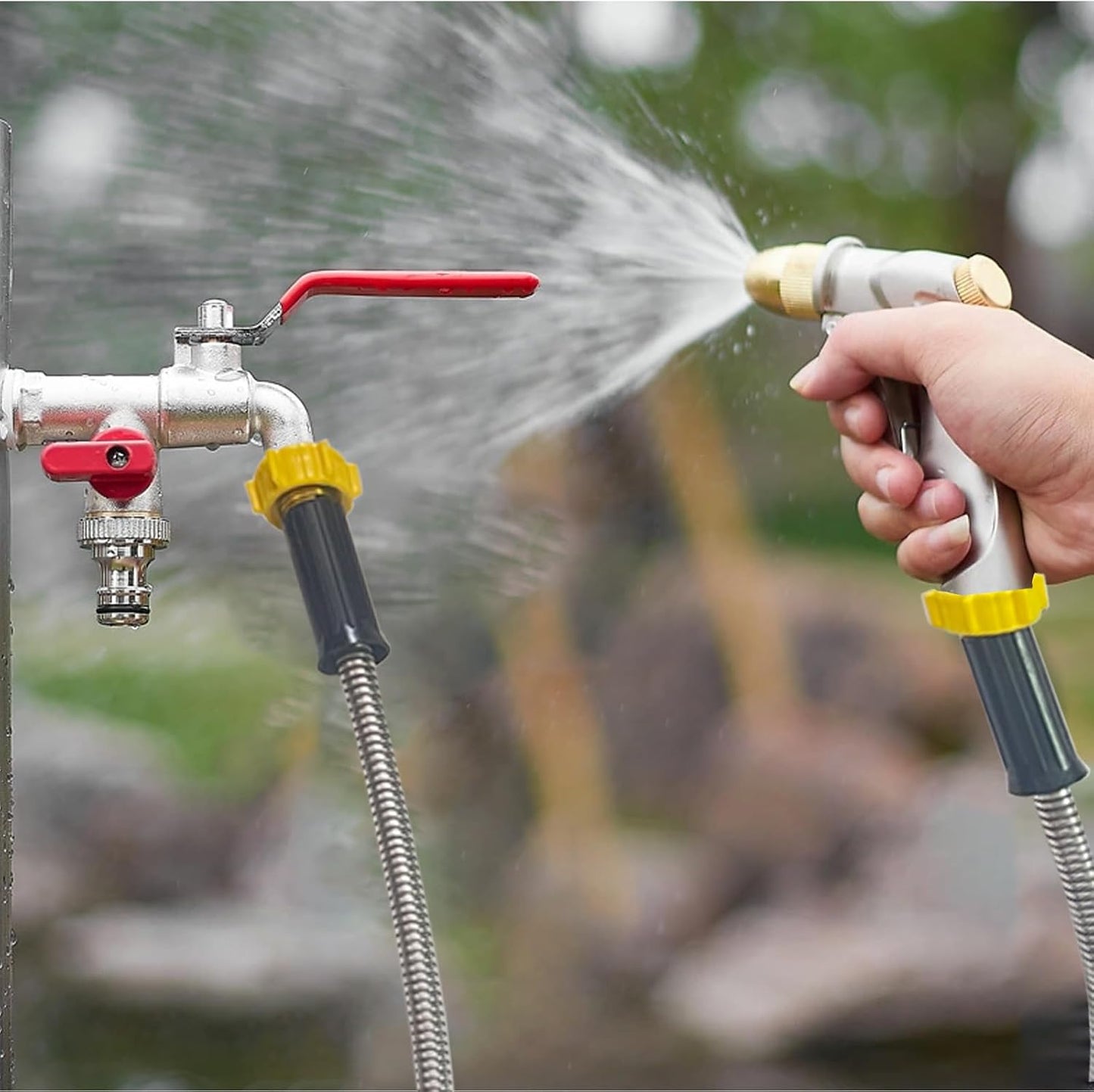 304 Stainless Steel Garden Leader Hose, with Female to Female Connector, Short Water Hose for Outdoor,Max for Cleaning Pet Car Wall,12FT