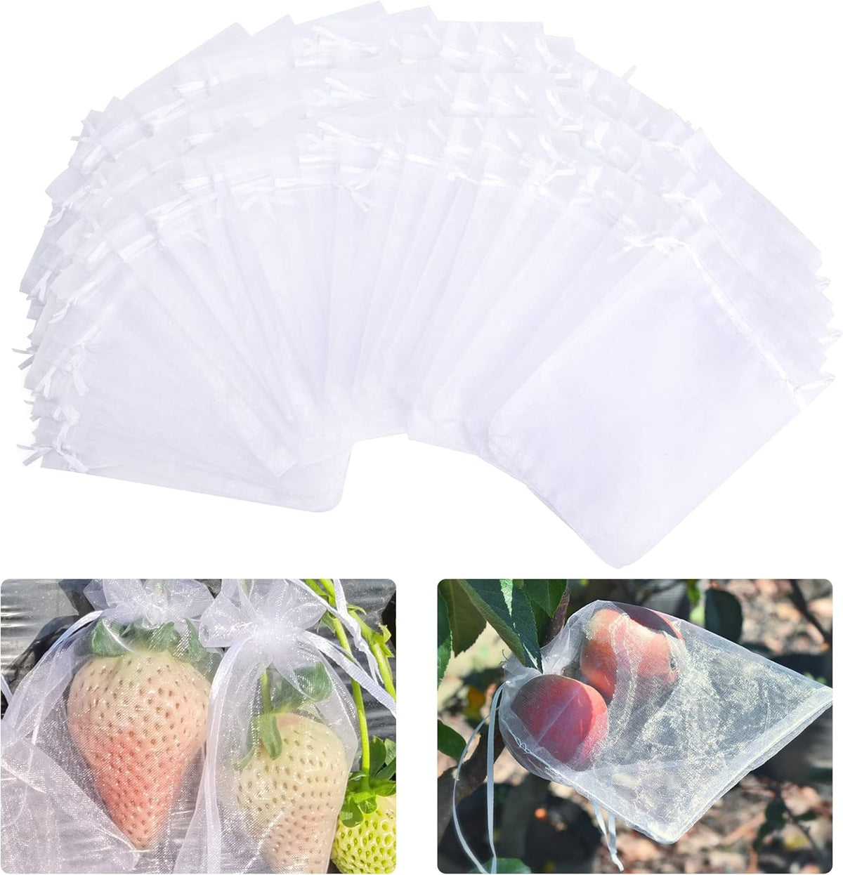 6x8 Inch 100 Pieces Green Fruit Protection Bags- Fruit Netting Bags with Drawstring,Garden Fruit Cover Mesh Bag to Protect Plants from Pest Birds Squirrels